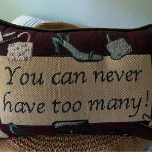 Embroidered Pillow with Shoe and Bag Design